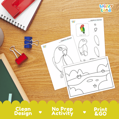 Lovebird Cut and Paste Craft and Coloring Activity Worksheets