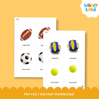 Kartu Sport Ball Montessori 3 Bagian dengan Gambar Asli