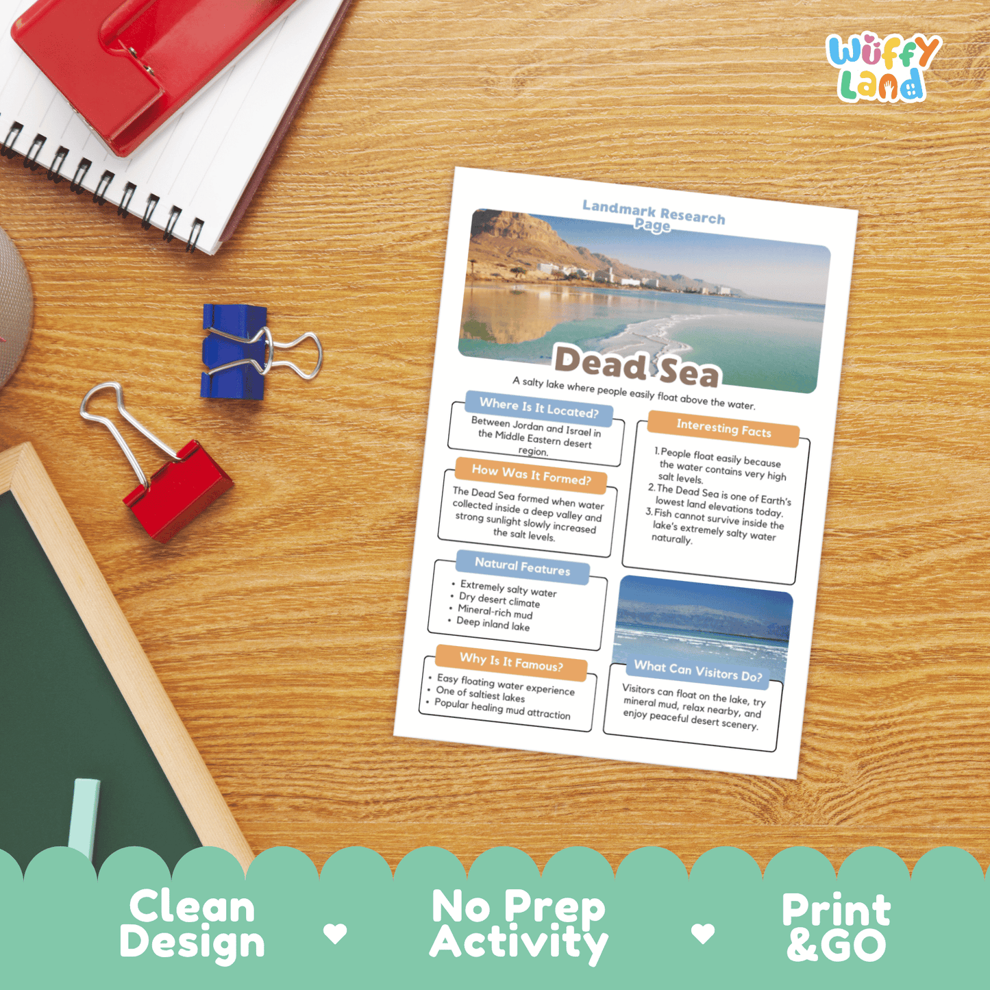 Dead Sea Landmark Research Page Worksheets and Fact Sheet Activity