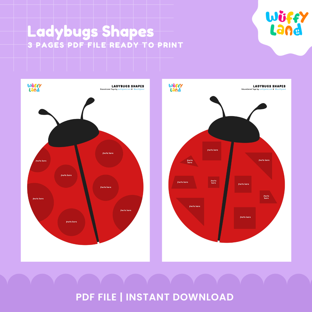 Ladybugs Shapes Activity - 3 Pages Printable Fun & Learning!