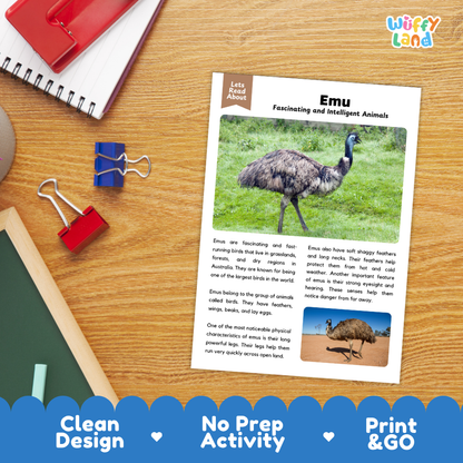 Emu Reading Passage and Questions Worksheets with Answer Key
