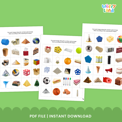 Sortir Bentuk 3D dengan Gambar Asli - Aktivitas Sortir Geometri Praktis