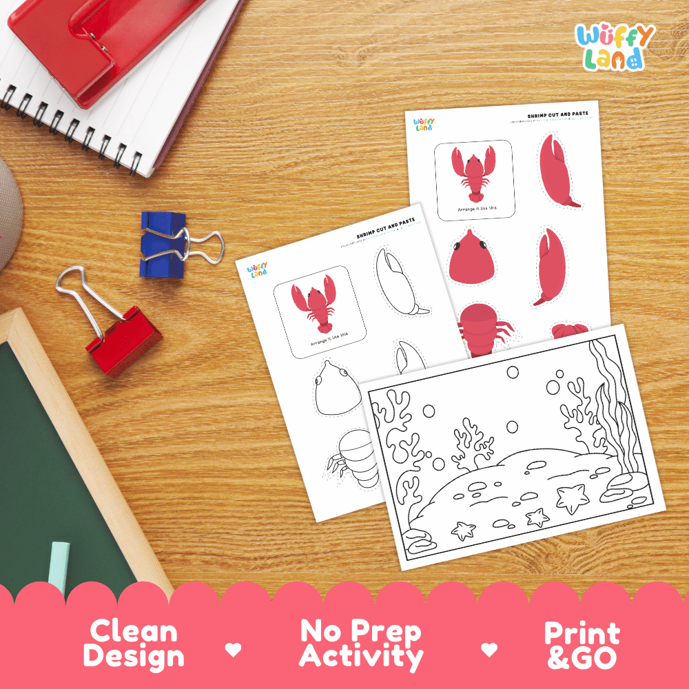 Shrimp Cut and Paste Craft and Coloring Activity Worksheets