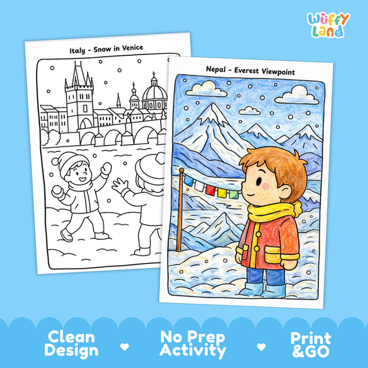 Winter Around the World Coloring Pages • 32 Countries • Geography Coloring