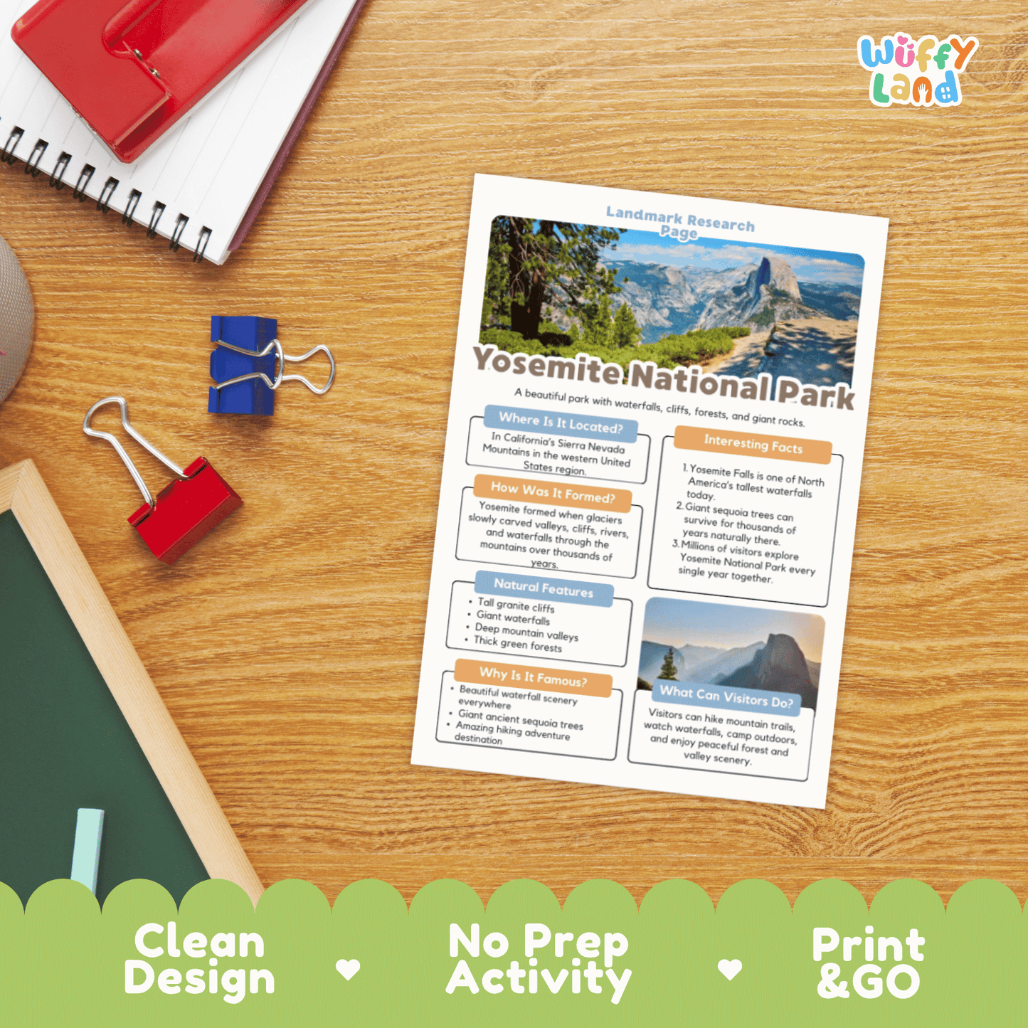 Yosemite National Park Landmark Research Page Worksheets and Fact Sheet Activity