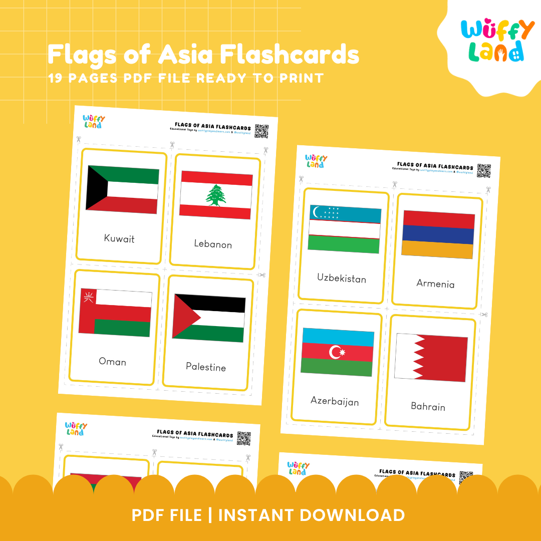 Flags of Asia Flashcards – 47 Printable Cards for Geography Learning