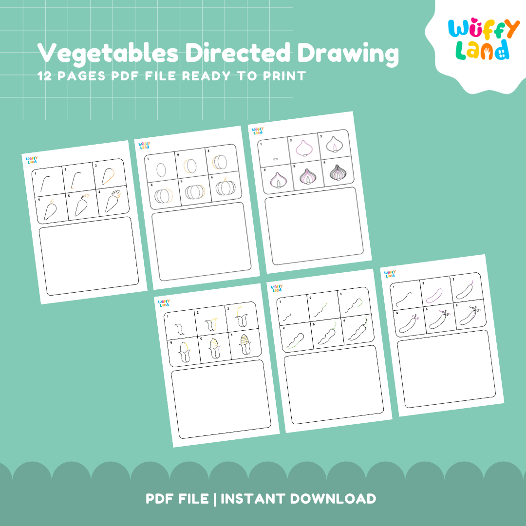 Vegetable Directed Drawing Worksheets - Printable Step-by-Step Art for Kids