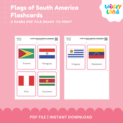 South America Flags Flashcards - 14 Page PDF Instant Download for Kids - Educational Geography Learning Tool