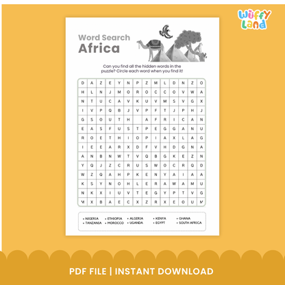 Africa Country Word Search Printable Geography Puzzle