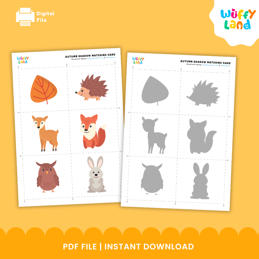 Autumn Shadow Matching Card Fall Season Flashcards Silhouette Matching Preschool