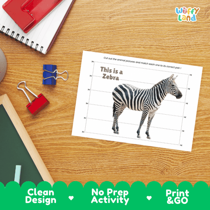 Zebra Cut and Match Activity Worksheets | Safari Animal Puzzle Printables