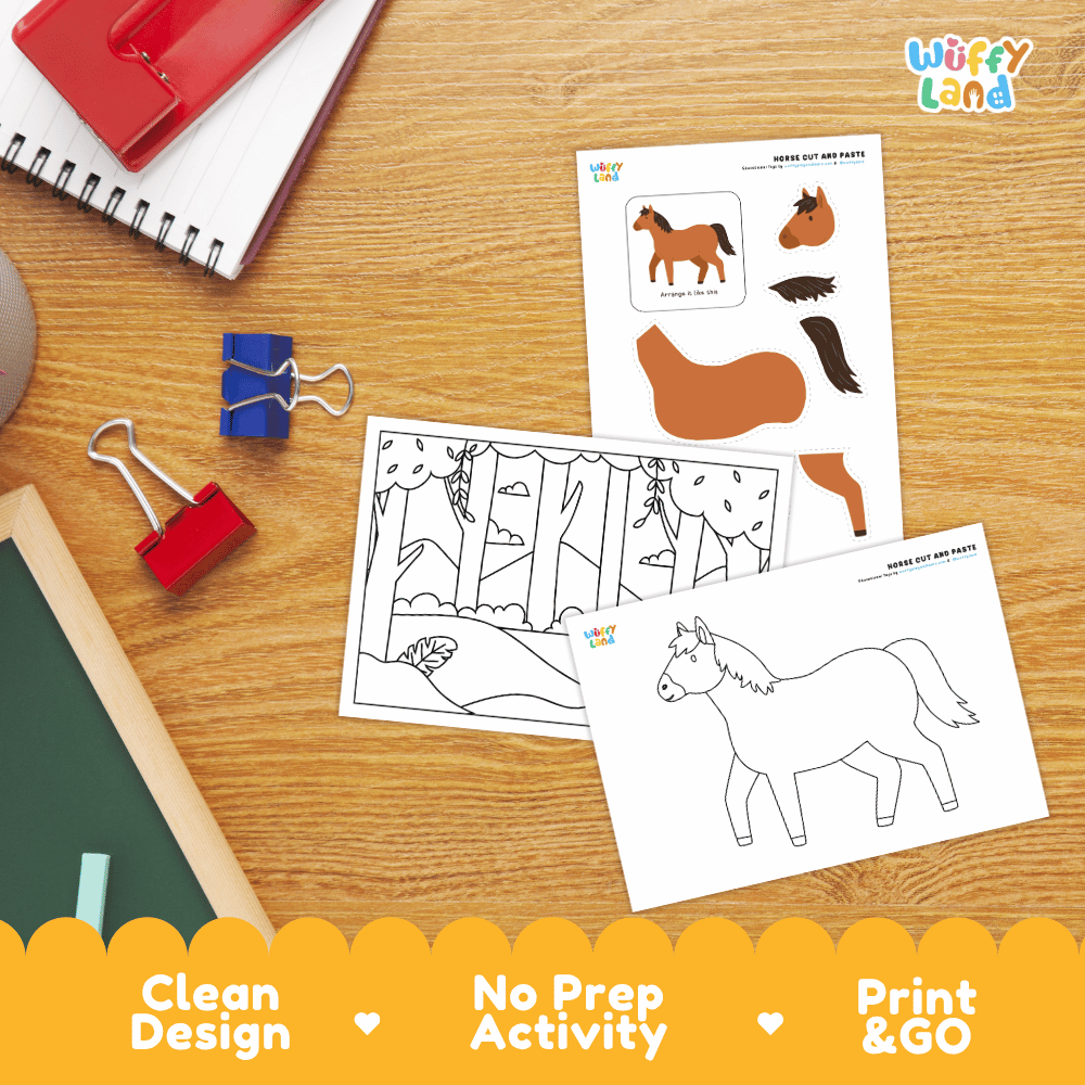 Horse Cut and Paste and Coloring Activity Worksheets