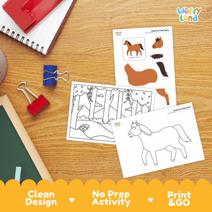 Horse Cut and Paste and Coloring Activity Worksheets