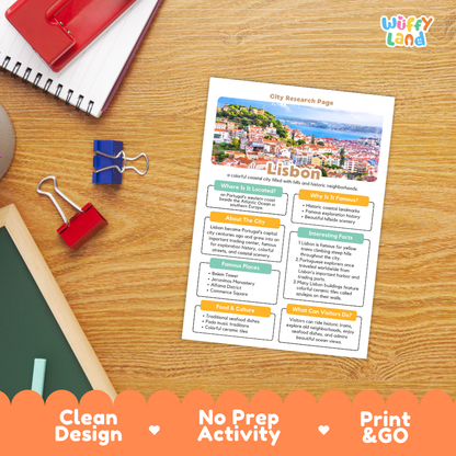 Lisbon City Research Page Worksheets and Fact Sheet Activity