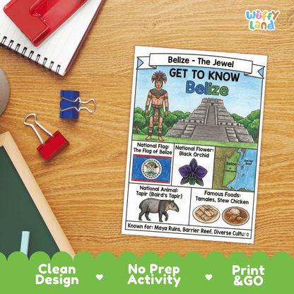 Belize Country Study Geography Coloring Page Worksheet Activity Poster