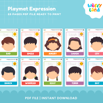 Playmat Expression Activity | 23 Pages Emotions Printable for Kids | Fun Playdough Activity