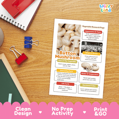 Button Mushroom Vegetable Research Activity Worksheet Healthy Eating Science