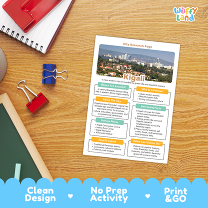 Kigali City Research Project Worksheets and Fact Page Activity