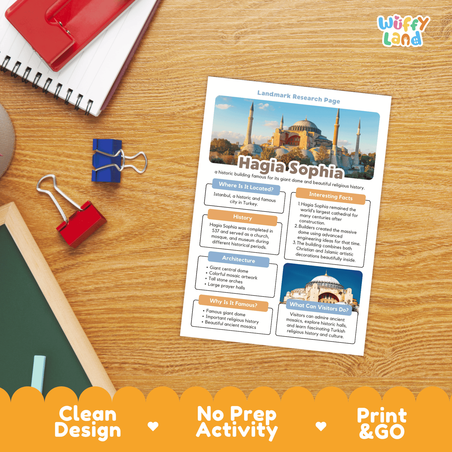 Hagia Sophia Landmark Research Page Worksheets and Fact Sheet Activity