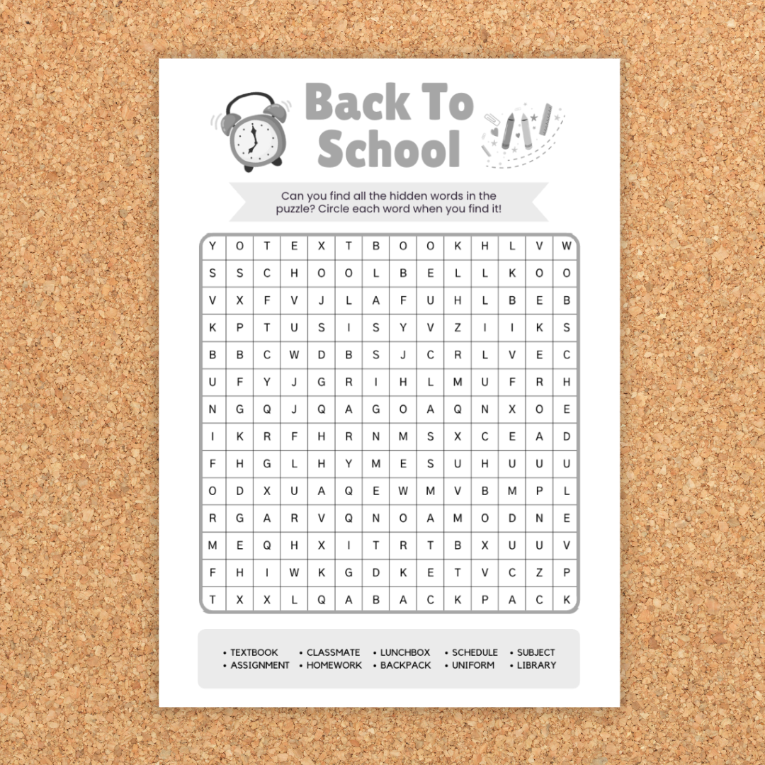 Back To School Word Search For Kids - First Day of School Activities