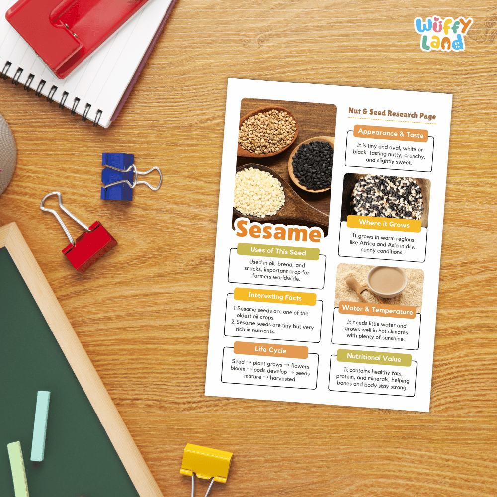 Sesame Nut and Seed Research Page Worksheets and Fact Sheet