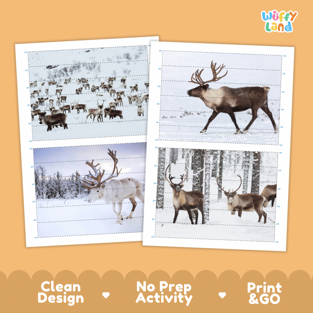 Reindeer Cut and Match Puzzle Activity Worksheets