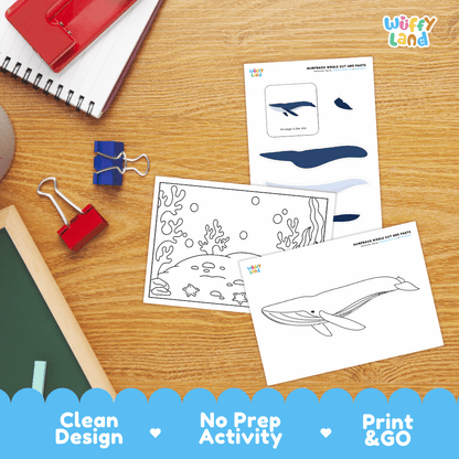 Humpback Whale Cut and Paste Craft and Coloring Activity Worksheets