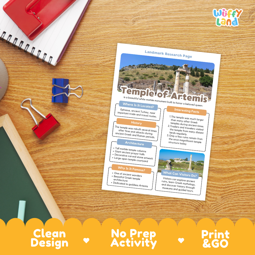 Temple of Artemis Landmark Research Page Worksheets and Reading Passage