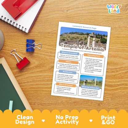 Temple of Artemis Landmark Research Page Worksheets and Reading Passage