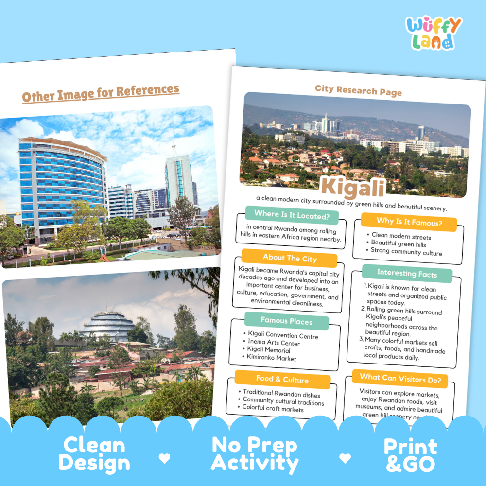 Kigali City Research Project Worksheets and Fact Page Activity