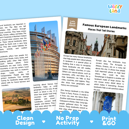 Famous European Landmarks Reading Comprehension Passage and Questions Activity Pack