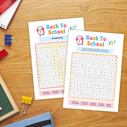 Back To School Word Search For Kids - First Day of School Activities