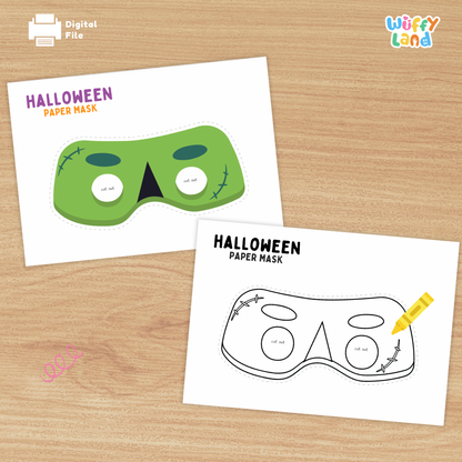 Halloween Frankenstein Monster Paper Mask – Printable Craft (Color + B&W) Wuffyland