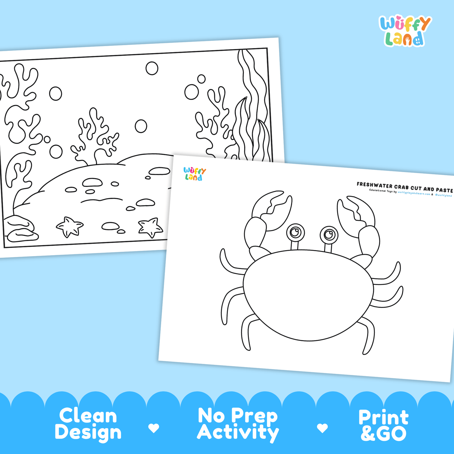 Freshwater Crab Cut and Paste Craft | Crab Coloring Page & Animal Activity