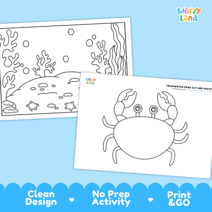 Freshwater Crab Cut and Paste Craft | Crab Coloring Page & Animal Activity
