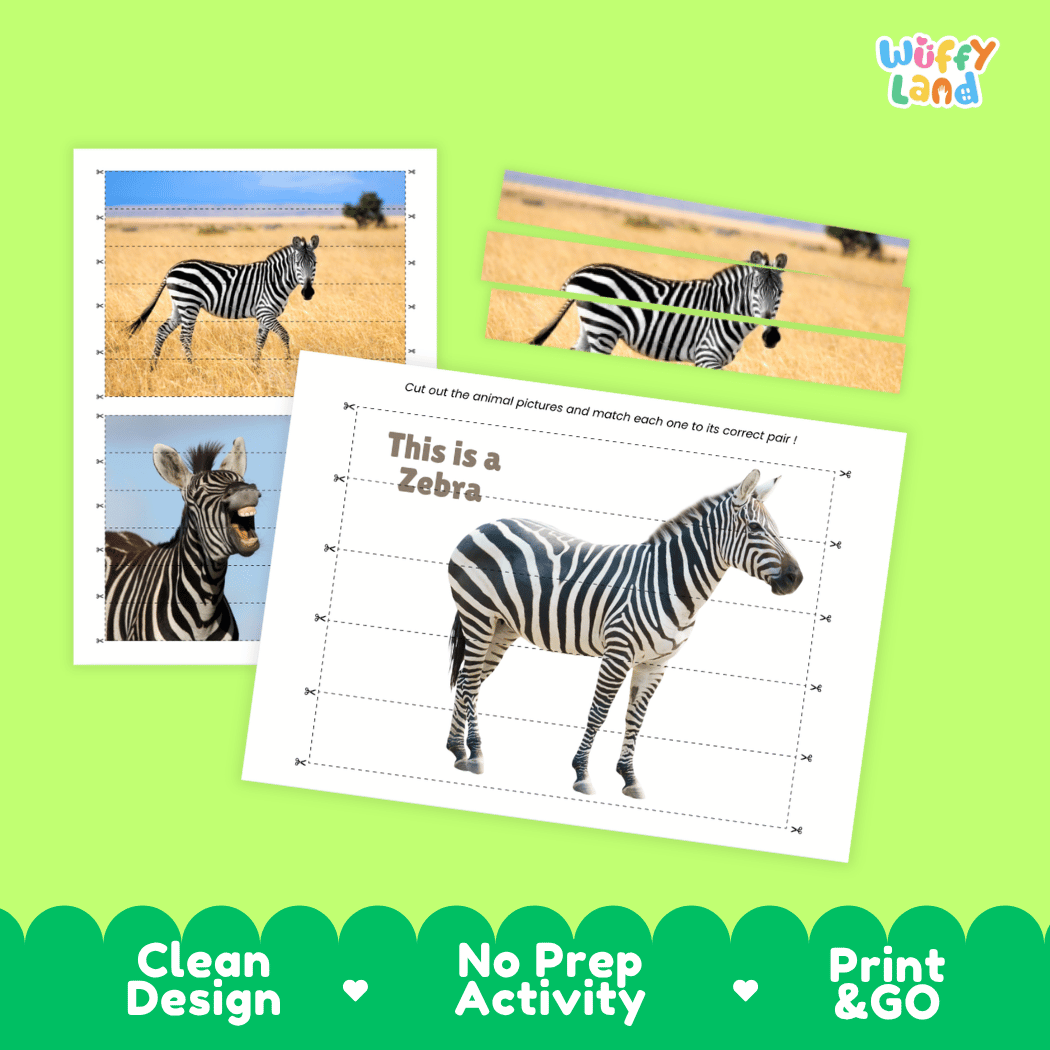 Zebra Cut and Match Activity Worksheets | Safari Animal Puzzle Printables