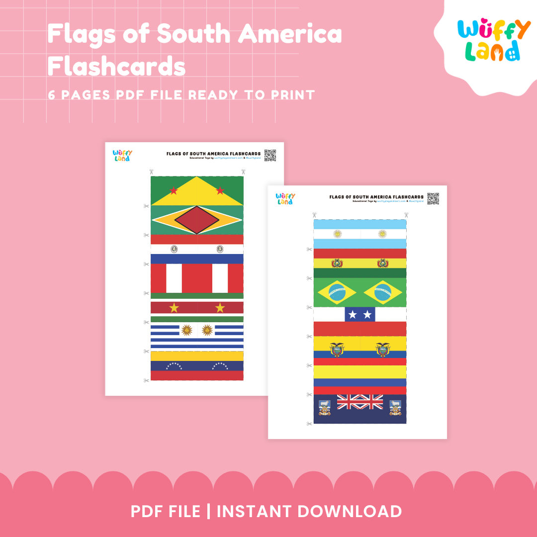 South America Flags Flashcards - 14 Page PDF Instant Download for Kids - Educational Geography Learning Tool