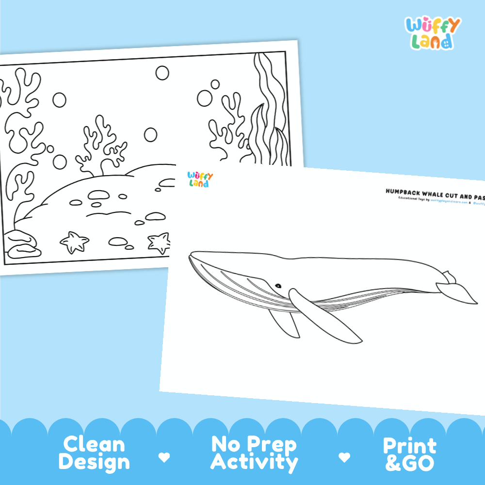 Humpback Whale Cut and Paste Craft and Coloring Activity Worksheets