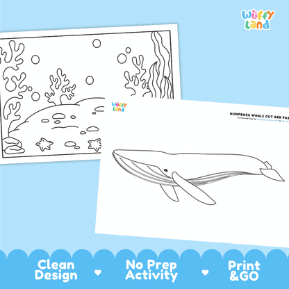 Humpback Whale Cut and Paste Craft and Coloring Activity Worksheets