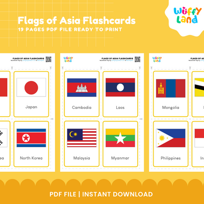 Flags of Asia Flashcards – 47 Printable Cards for Geography Learning