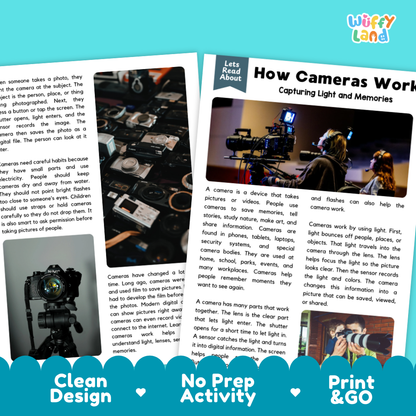 How Cameras Work Reading Passage and Comprehension Questions Worksheets