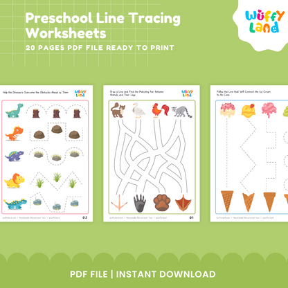 Preschool Line Tracing Worksheets | 20 Pages Printable PDF | Early Learning Activity