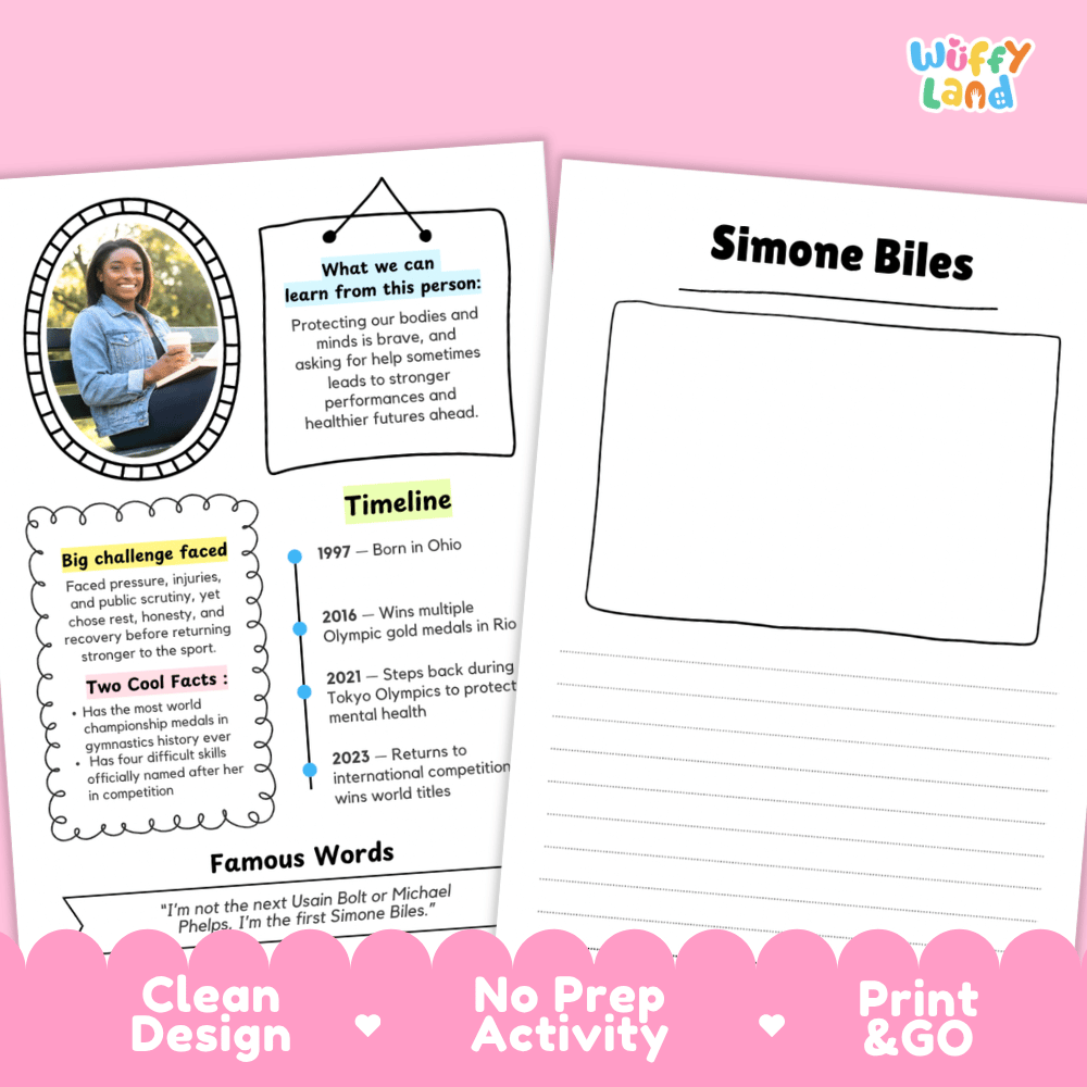 Simone Biles Famous People Research Page Worksheets and Biography Activity