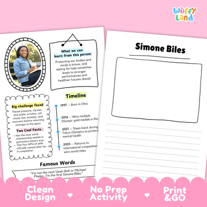 Simone Biles Famous People Research Page Worksheets and Biography Activity