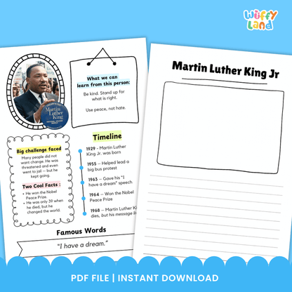 Martin Luther King Jr Famous People Research Page - Black History Month Biography Worksheets