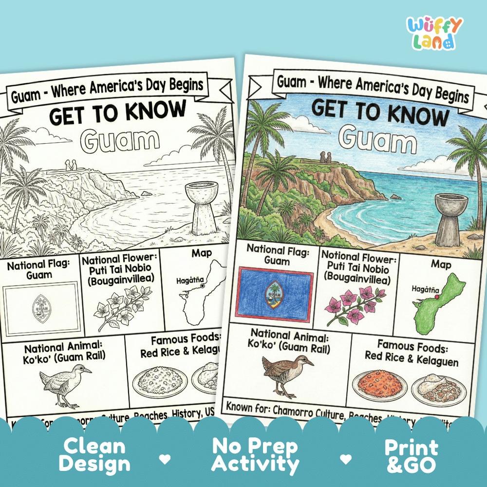 Guam Geography Coloring Poster and Activity Worksheet