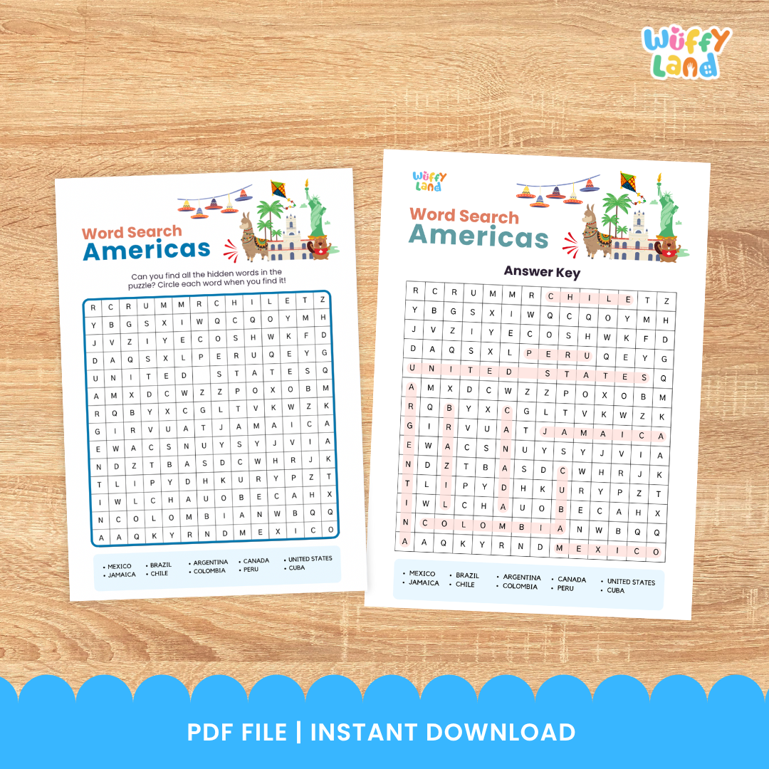 America Country Word Search | Printable Puzzle Activity with Answer Key