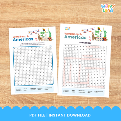 America Country Word Search | Printable Puzzle Activity with Answer Key