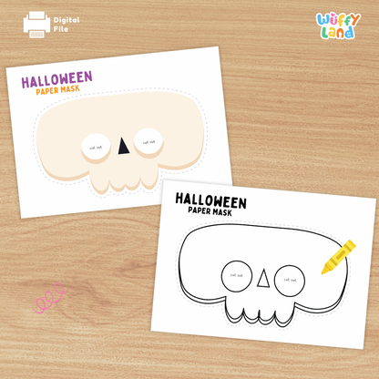 Halloween Skull Paper Mask – Printable Craft (Color + B&W)