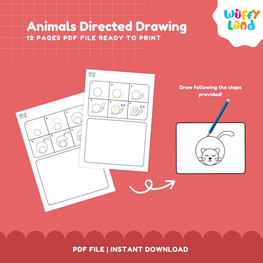 Animals Directed Drawing Worksheets | Step-by-Step Drawing Fun for Kids | Printable PDF